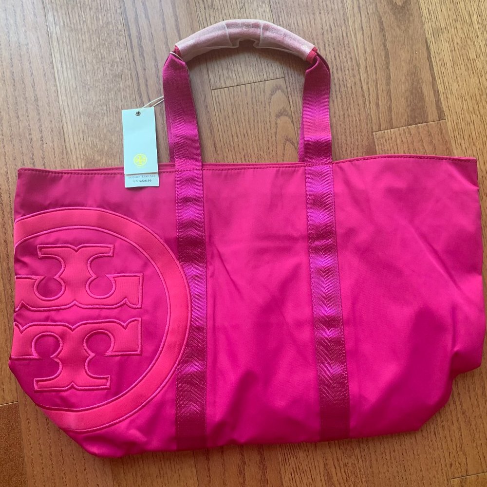 Tory Burch tote nylon bag, large size, red agate color